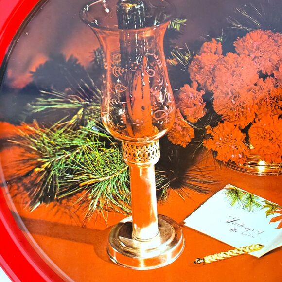 Vintage Set of 3 Christmas Tin Trays Atlantic Can Co Style Round Serving MCM - Picture 8 of 16